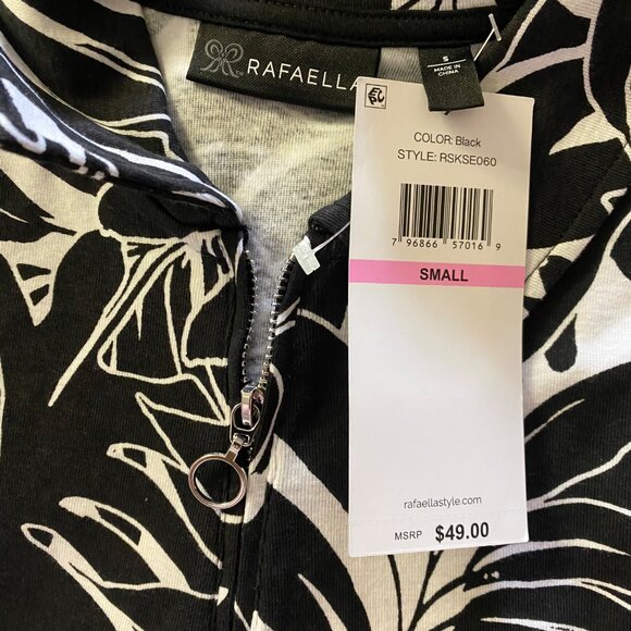 Rafaella $49  Sleeveless‎ Black & White Leaf Print Collared Polo Shirt Sm NWT - Picture 12 of 12